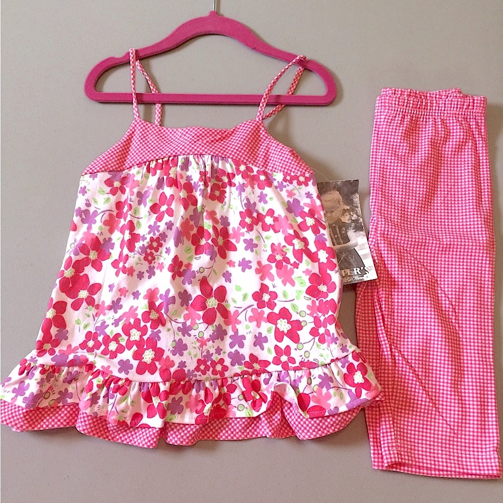 Vintage Carter’s 2 Piece Set Swing Top Pants Pink Gingham Floral Girl’s 3T